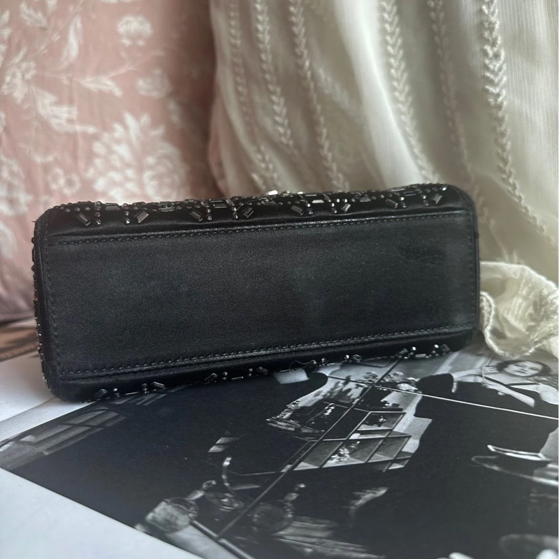 迪奧經典迷你手袋 三格戴妃包 滿天星限定款 黑色 手提包 斜挎包 Christian Dior Dior Mini Lady Dior Bag Black Strass Cannage Satin bag 斜背側背 水鑽-30