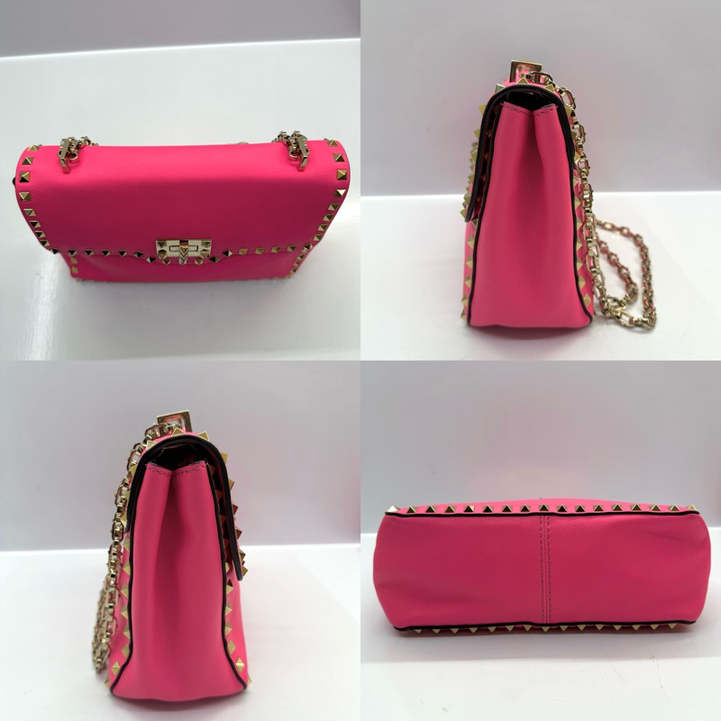 VALENTINO 范倫鐵諾 螢光粉牛皮鏈條肩背斜背包 ROCKSTUDS-3