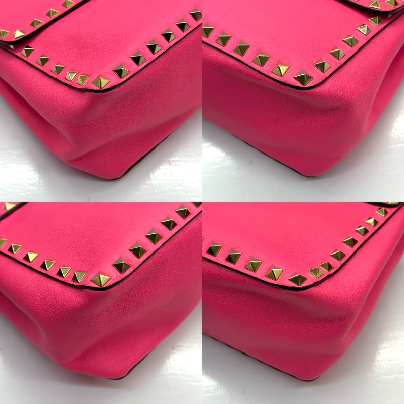 VALENTINO 范倫鐵諾 螢光粉牛皮鏈條肩背斜背包 ROCKSTUDS-4