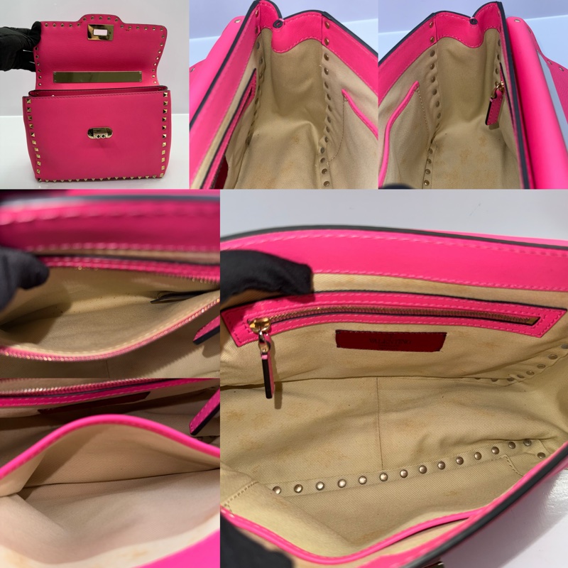 VALENTINO 范倫鐵諾 螢光粉牛皮鏈條肩背斜背包 ROCKSTUDS-6