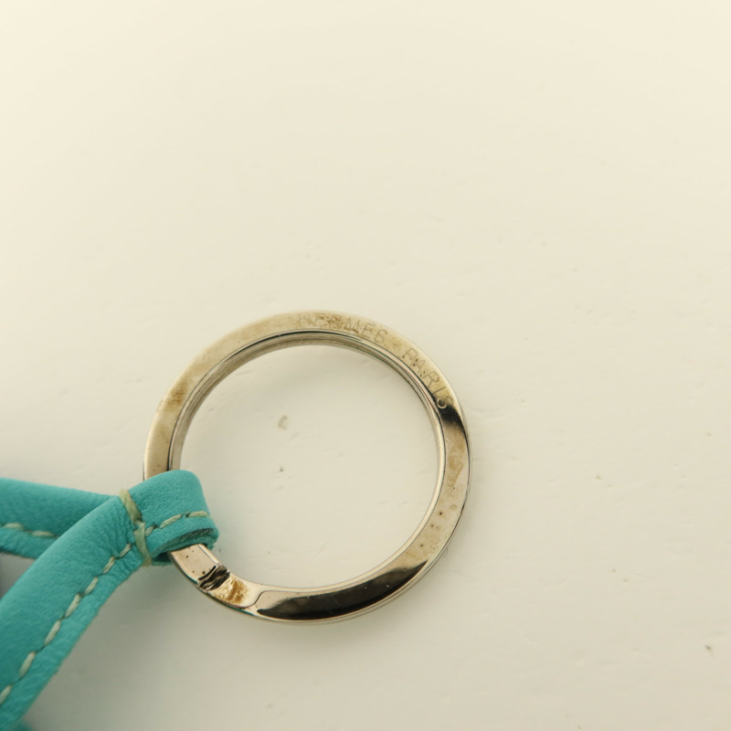 HERMES Milo皮革Carmen Duo銀扣鎖匙扣Bleu Izmir/Lagon-7