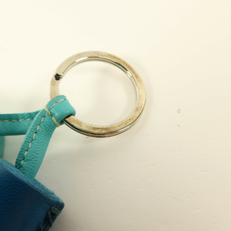 HERMES Milo皮革Carmen Duo銀扣鎖匙扣Bleu Izmir/Lagon-9