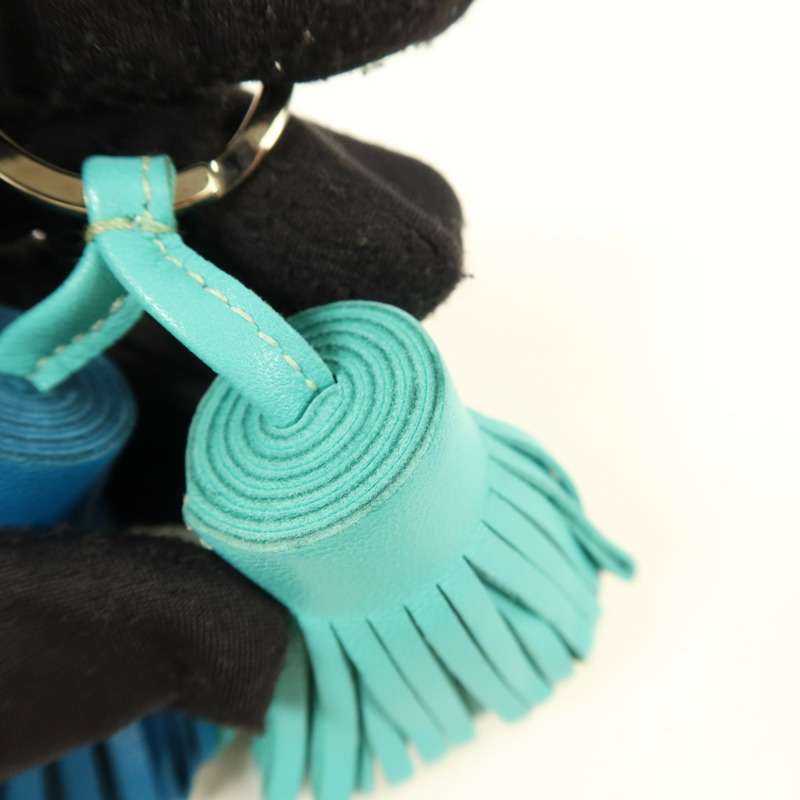 HERMES Milo皮革Carmen Duo銀扣鎖匙扣Bleu Izmir/Lagon-10