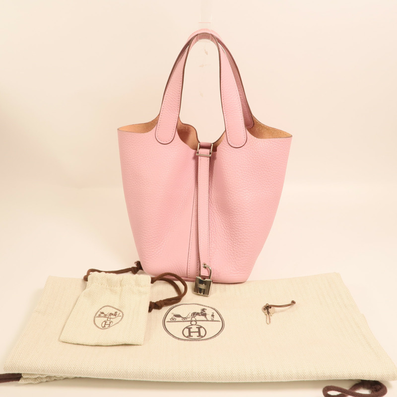 HERMES Clemence皮革Picotin PM銀扣手挽袋Mauve Sylvestre-8