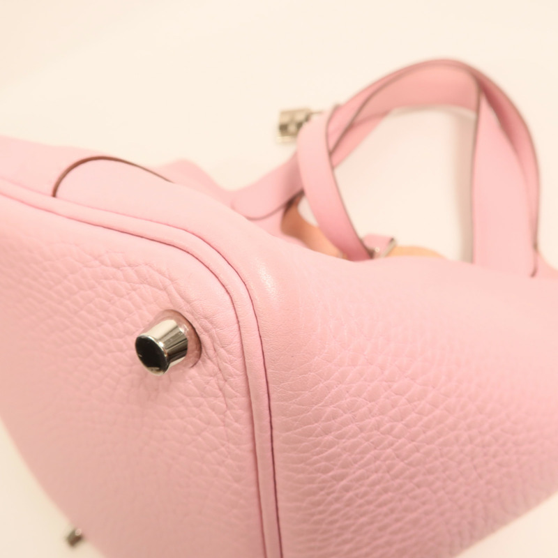 HERMES Clemence皮革Picotin PM銀扣手挽袋Mauve Sylvestre-10