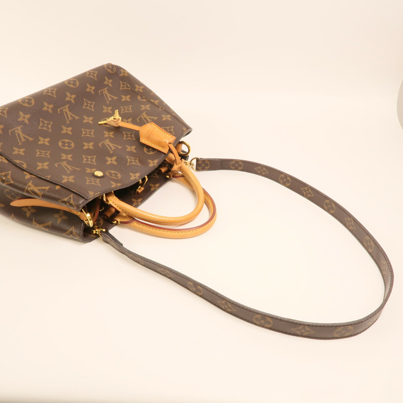 LOUIS VUITTON Monogram Montaigne BB金扣手挽肩背兩用袋棕色-7