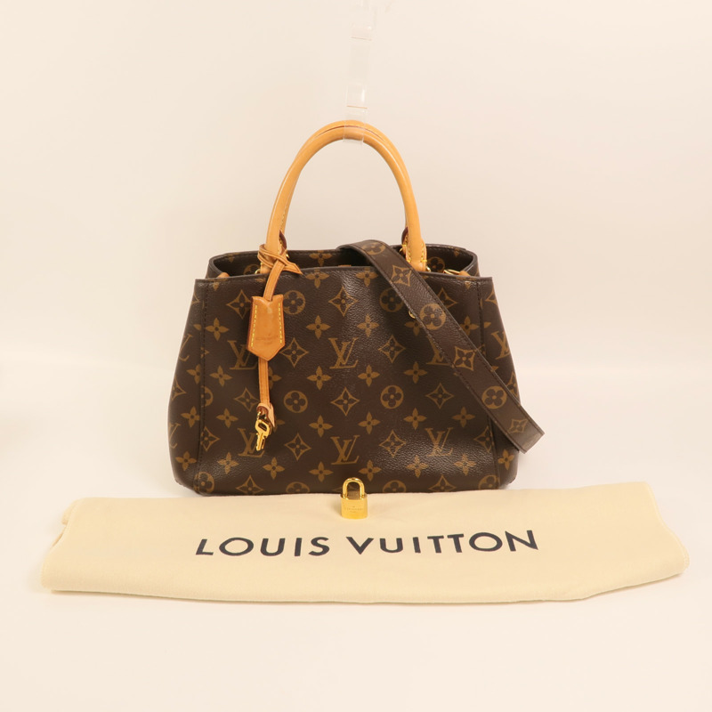LOUIS VUITTON Monogram Montaigne BB金扣手挽肩背兩用袋棕色-11