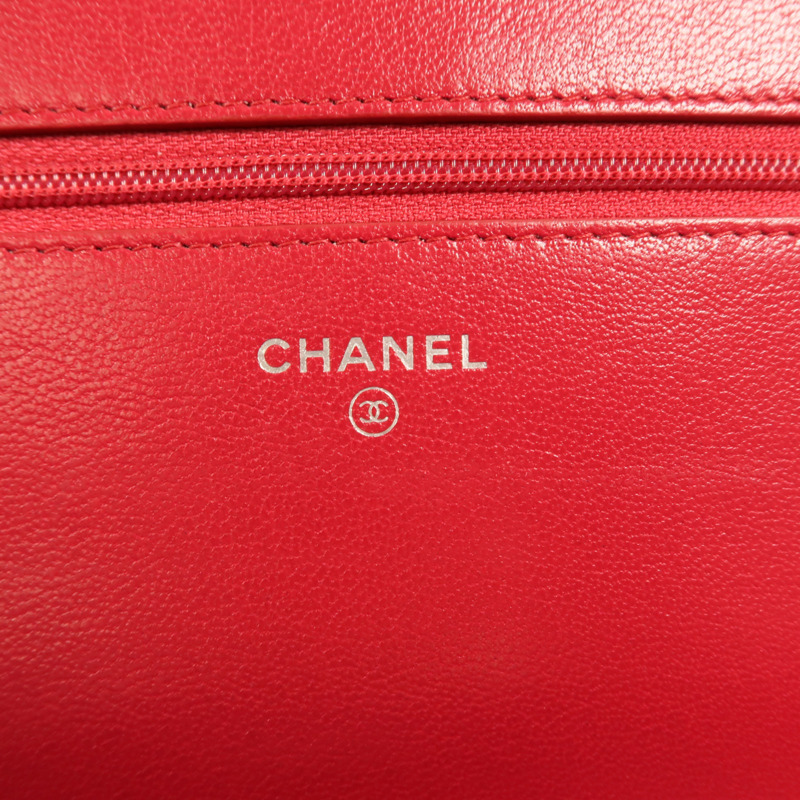 CHANEL 牛皮皮革WOC Wallet On Chain銀扣鏈帶肩背袋-5