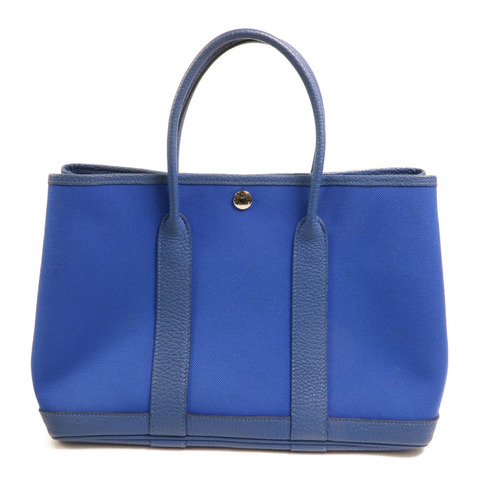 HERMES 帆布Garden Party TPM銀扣手挽袋Bleu France