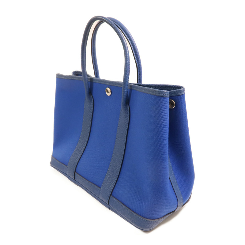 HERMES 帆布Garden Party TPM銀扣手挽袋Bleu France-2