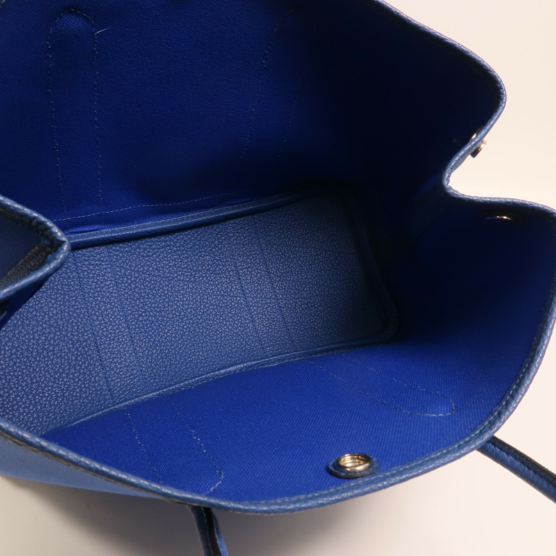 HERMES 帆布Garden Party TPM銀扣手挽袋Bleu France-4