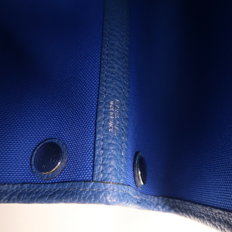 HERMES 帆布Garden Party TPM銀扣手挽袋Bleu France-5