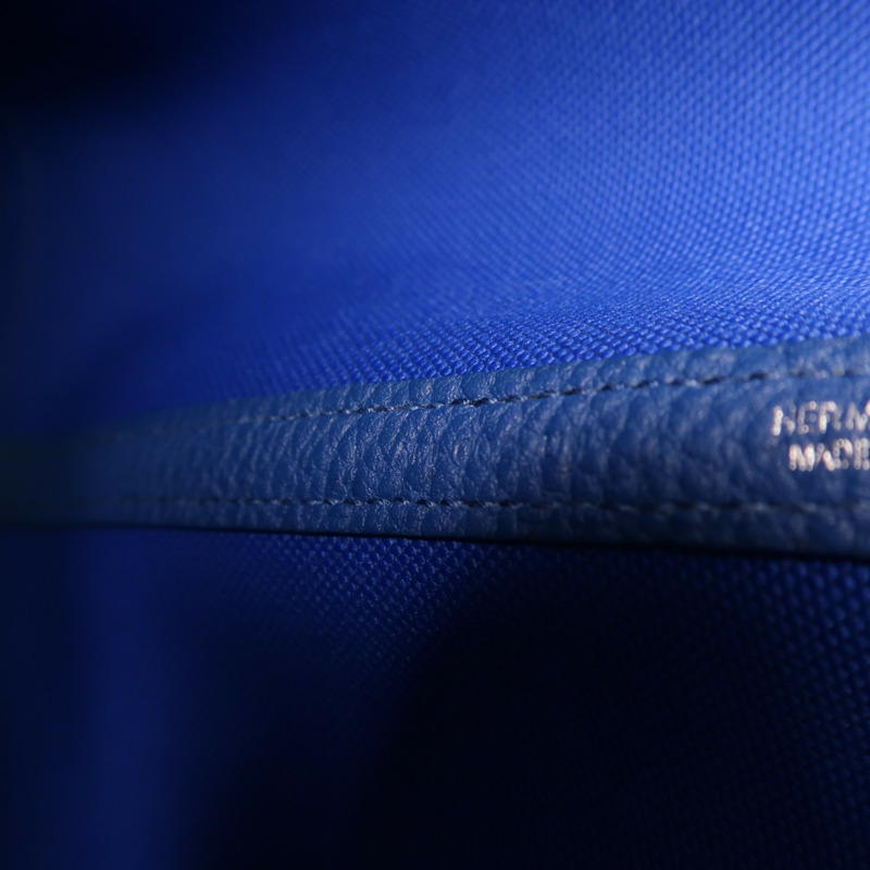 HERMES 帆布Garden Party TPM銀扣手挽袋Bleu France-6