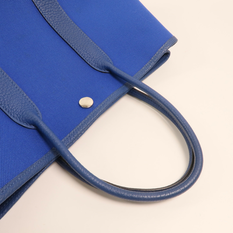 HERMES 帆布Garden Party TPM銀扣手挽袋Bleu France-7
