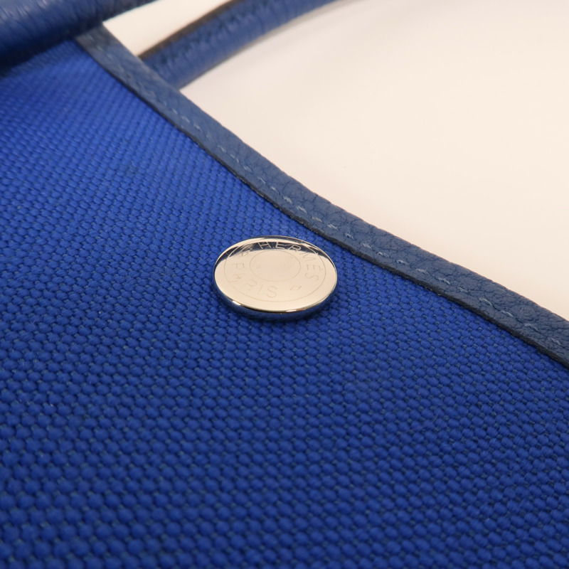 HERMES 帆布Garden Party TPM銀扣手挽袋Bleu France-8