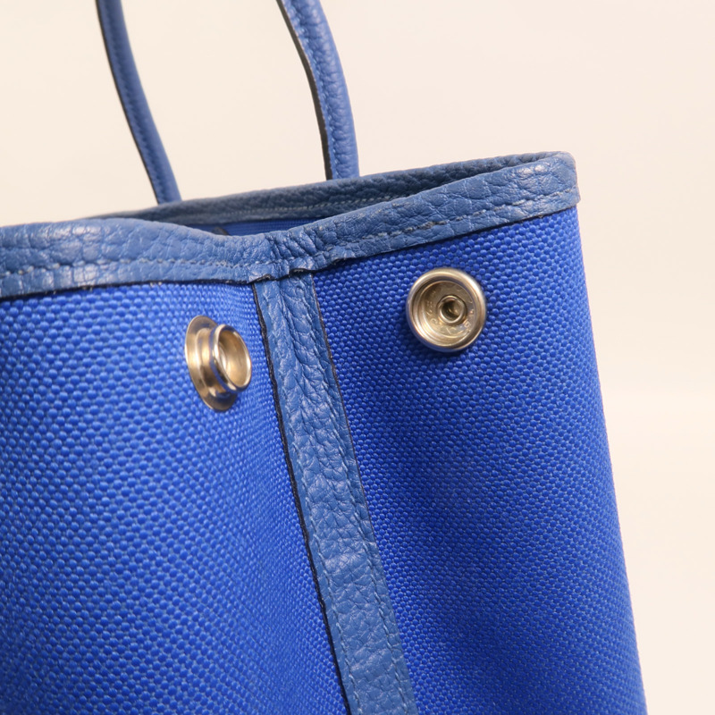 HERMES 帆布Garden Party TPM銀扣手挽袋Bleu France-9