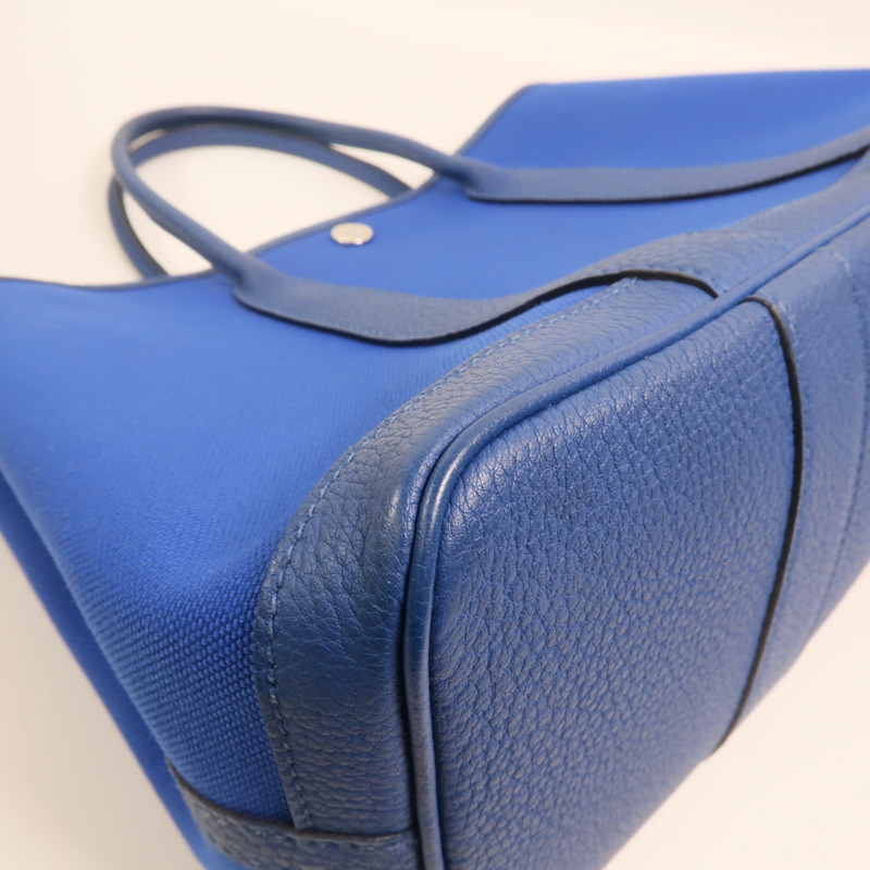 HERMES 帆布Garden Party TPM銀扣手挽袋Bleu France-10
