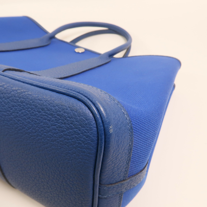 HERMES 帆布Garden Party TPM銀扣手挽袋Bleu France-11