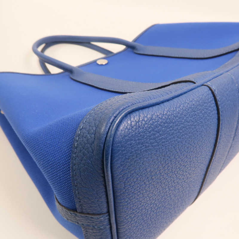 HERMES 帆布Garden Party TPM銀扣手挽袋Bleu France-12