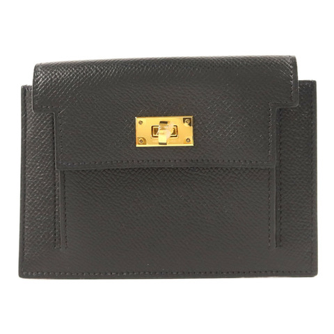 HERMES Epsom皮革Kelly Pocket Wallet金扣錢包Noir