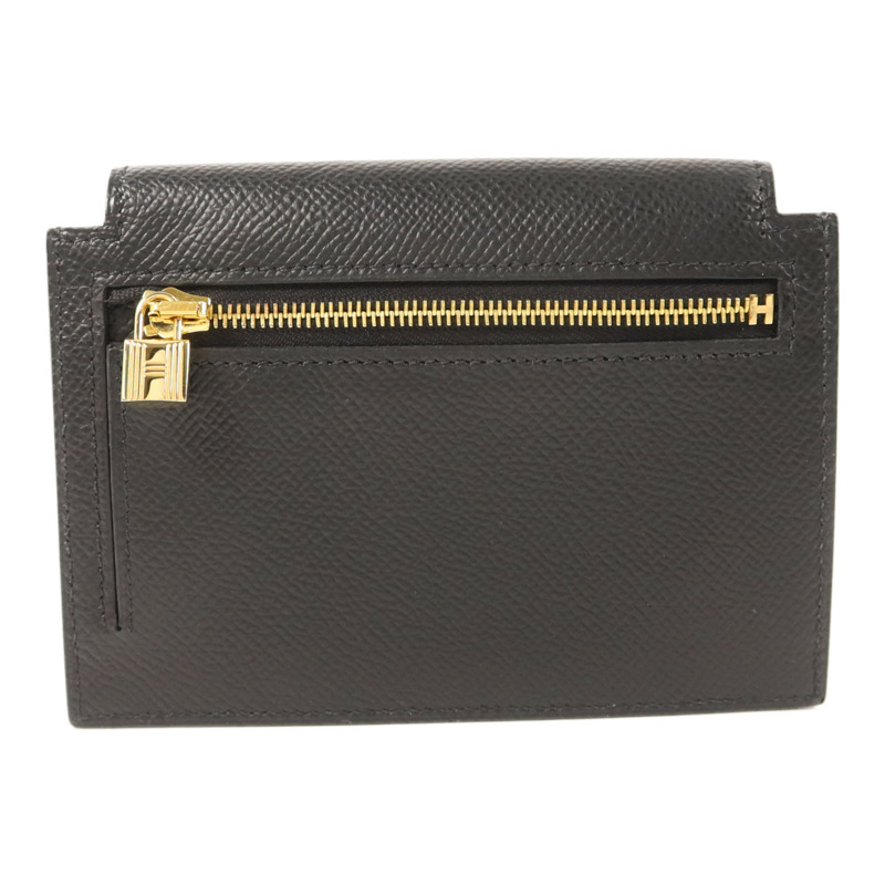 HERMES Epsom皮革Kelly Pocket Wallet金扣錢包Noir-1