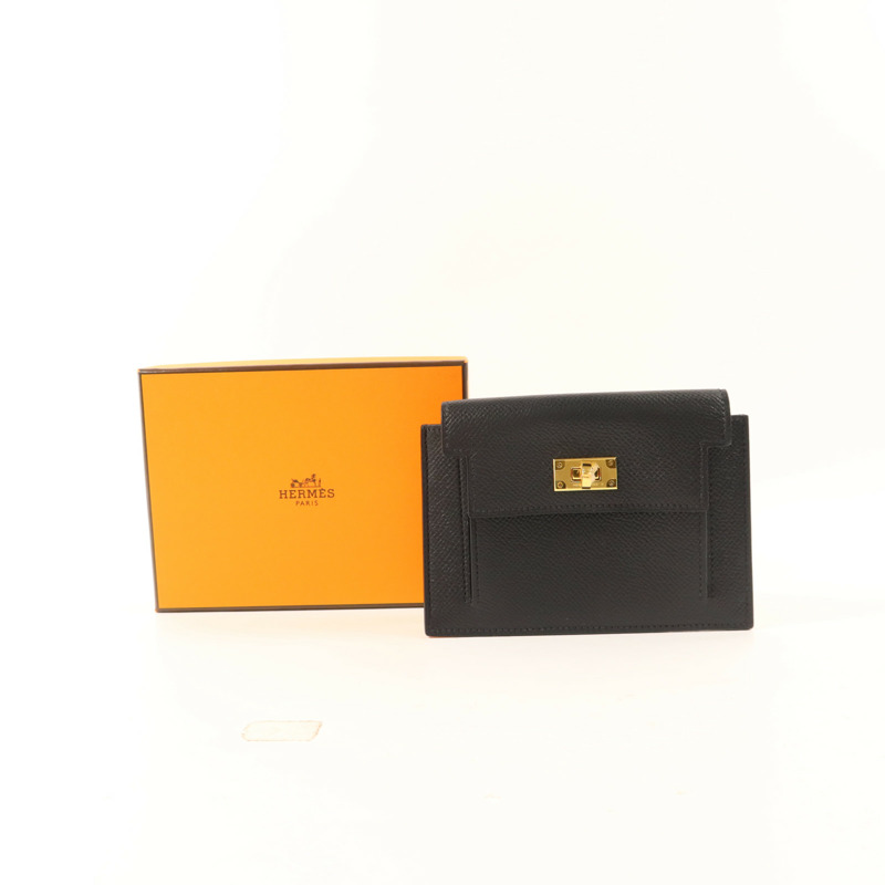 HERMES Epsom皮革Kelly Pocket Wallet金扣錢包Noir-9