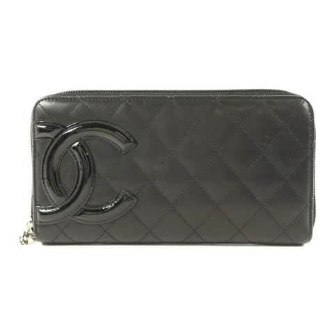 CHANEL 牛皮皮革Cambon Long Round Wallet銀扣長錢包