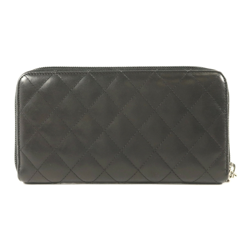 CHANEL 牛皮皮革Cambon Long Round Wallet銀扣長錢包-1