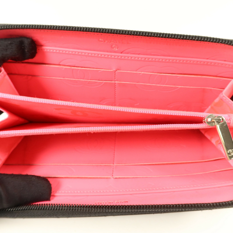 CHANEL 牛皮皮革Cambon Long Round Wallet銀扣長錢包-4