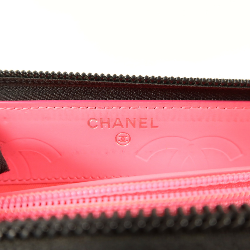 CHANEL 牛皮皮革Cambon Long Round Wallet銀扣長錢包-5