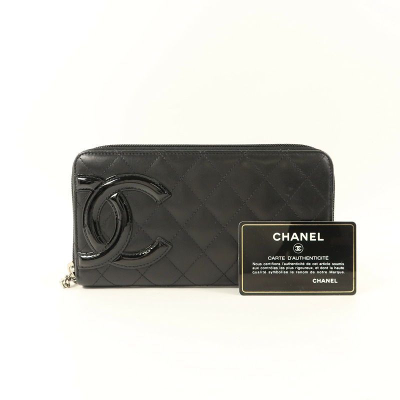 CHANEL 牛皮皮革Cambon Long Round Wallet銀扣長錢包-8