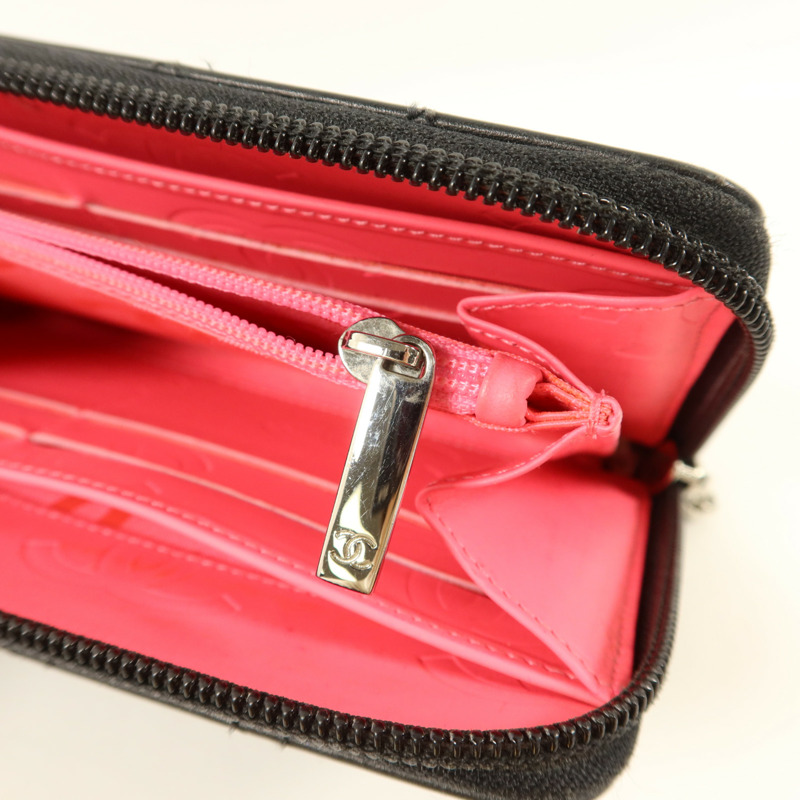 CHANEL 牛皮皮革Cambon Long Round Wallet銀扣長錢包-9