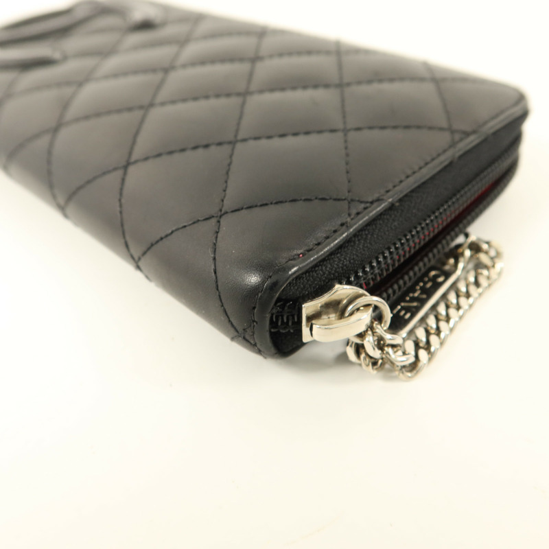 CHANEL 牛皮皮革Cambon Long Round Wallet銀扣長錢包-10