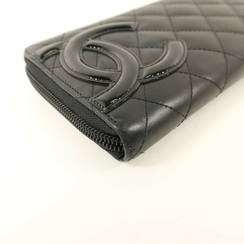 CHANEL 牛皮皮革Cambon Long Round Wallet銀扣長錢包-11