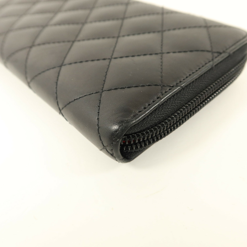 CHANEL 牛皮皮革Cambon Long Round Wallet銀扣長錢包-12