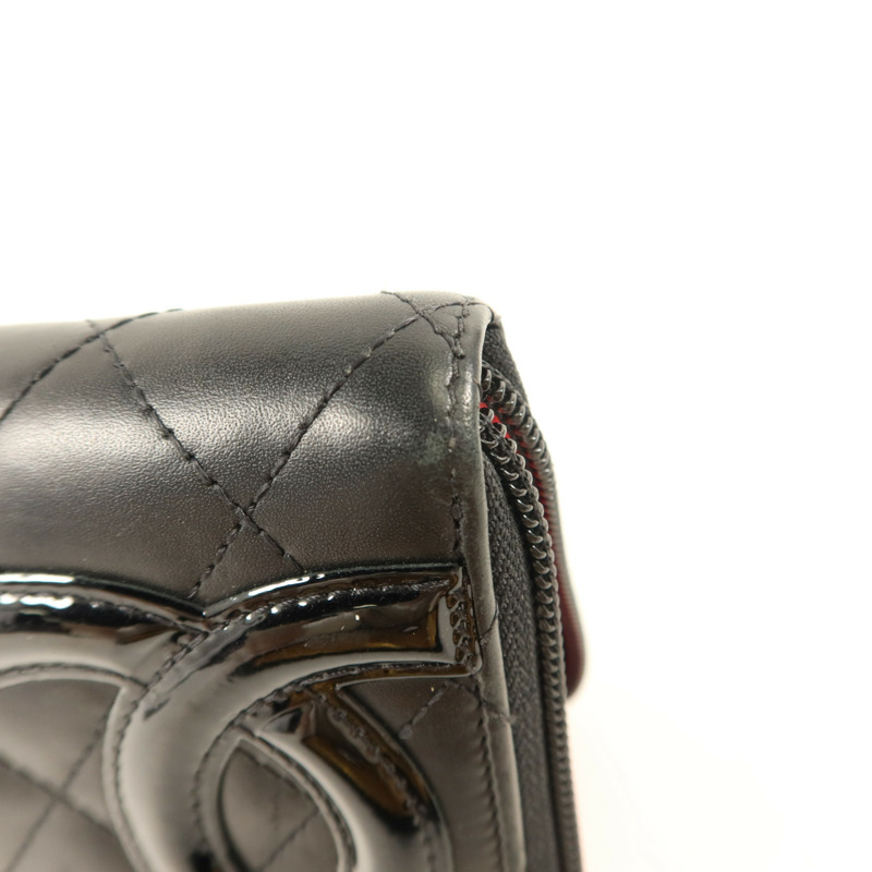 CHANEL 牛皮皮革Cambon Long Round Wallet銀扣長錢包-14