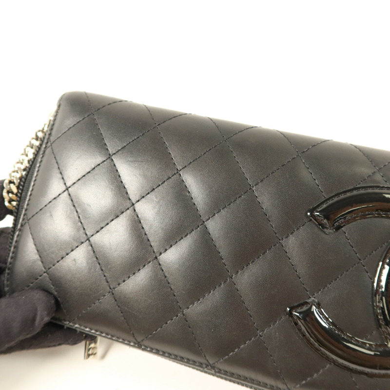 CHANEL 牛皮皮革Cambon Long Round Wallet銀扣長錢包-15