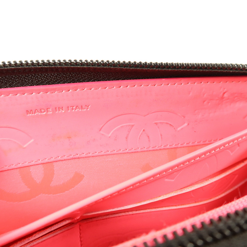 CHANEL 牛皮皮革Cambon Long Round Wallet銀扣長錢包-17