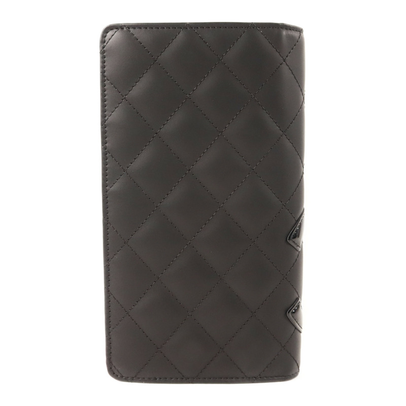 CHANEL 牛皮皮革Cambon Long Bifold Wallet銀扣長錢包-1
