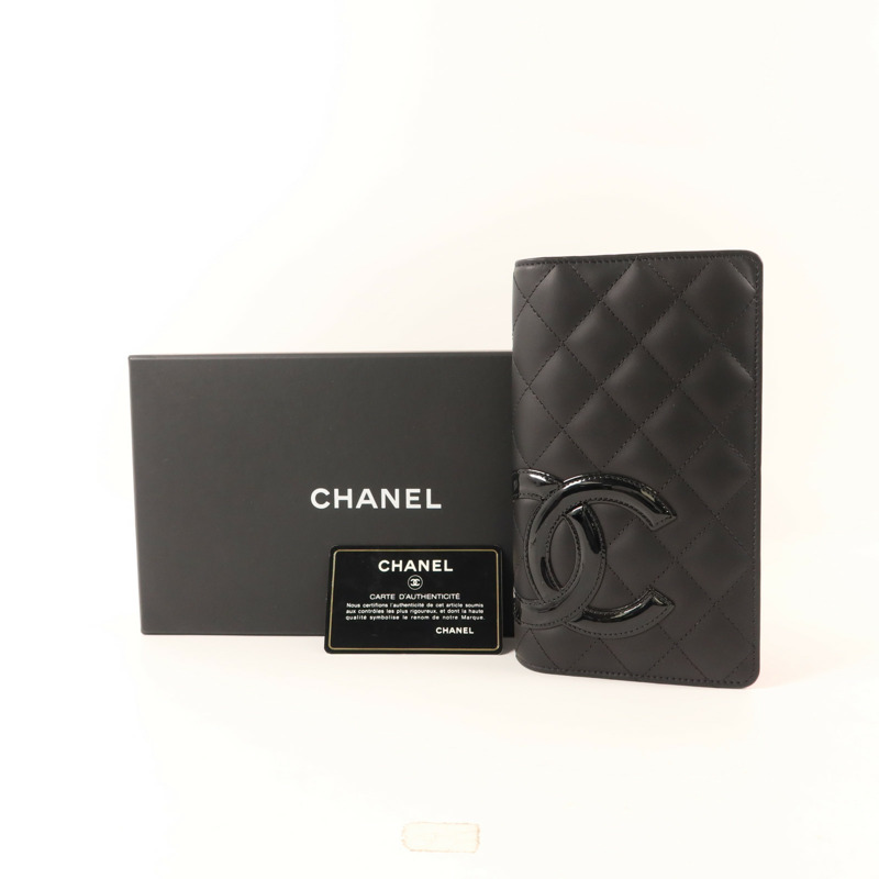 CHANEL 牛皮皮革Cambon Long Bifold Wallet銀扣長錢包-10