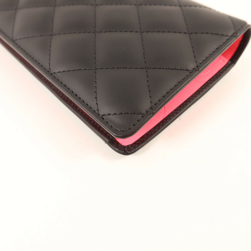 CHANEL 牛皮皮革Cambon Long Bifold Wallet銀扣長錢包-13