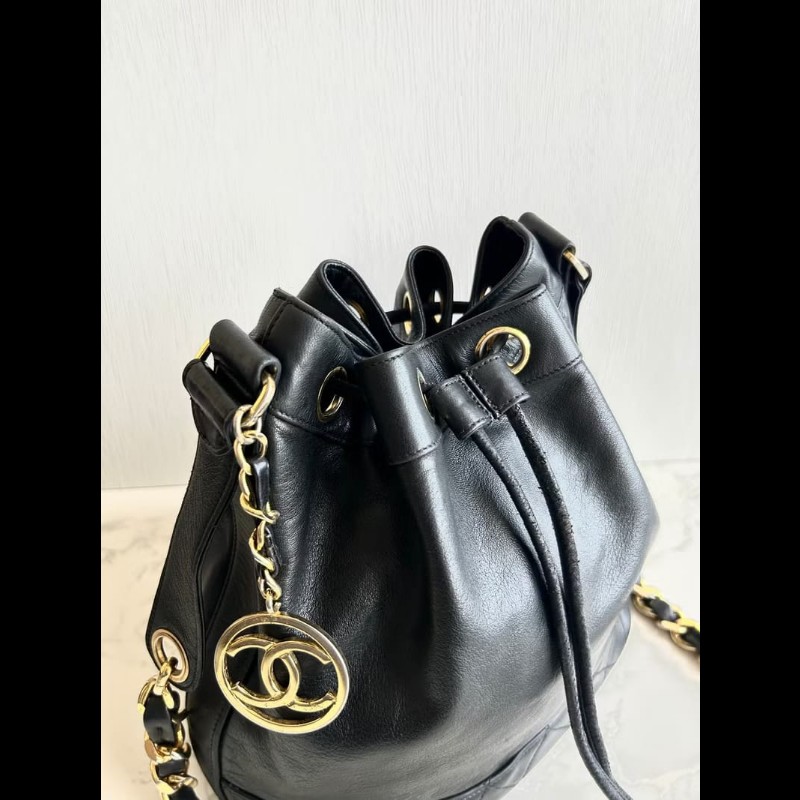 【LA LUNE】絕版中古包 Chanel黑色金扣水桶包 側背包 單肩包 斜孭包 二手包-2