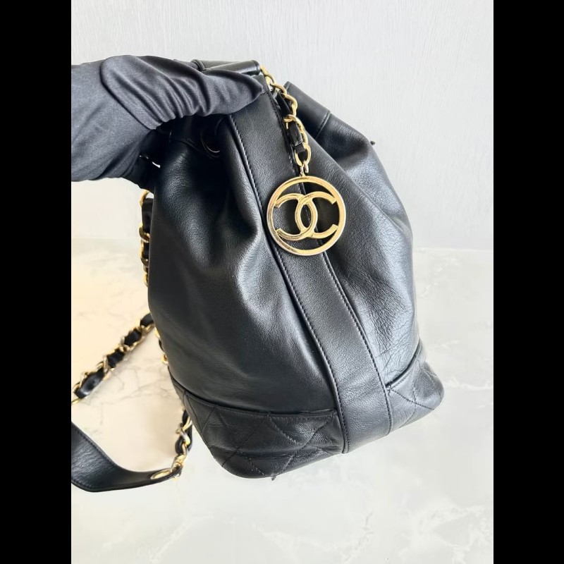 【LA LUNE】絕版中古包 Chanel黑色金扣水桶包 側背包 單肩包 斜孭包 二手包-6