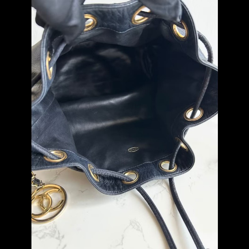 【LA LUNE】絕版中古包 Chanel黑色金扣水桶包 側背包 單肩包 斜孭包 二手包-7