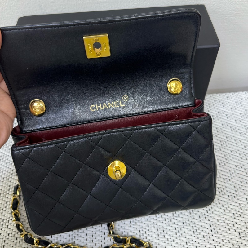 Chanel vintage CF經典黑色下蓋鏈包-2