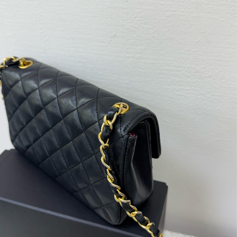 Chanel vintage CF經典黑色下蓋鏈包-4