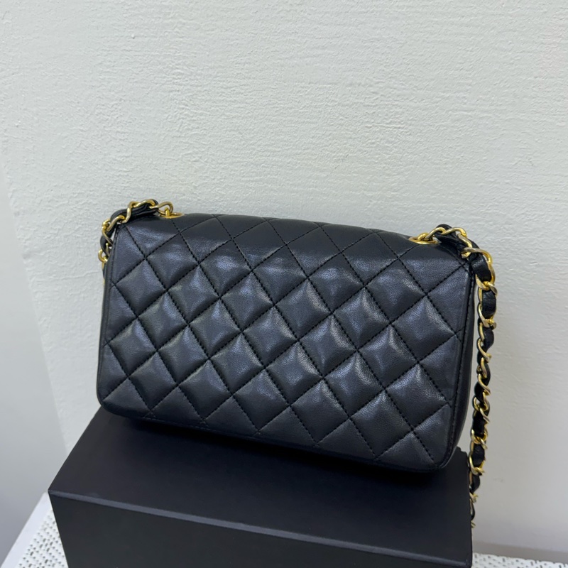 Chanel vintage CF經典黑色下蓋鏈包-6