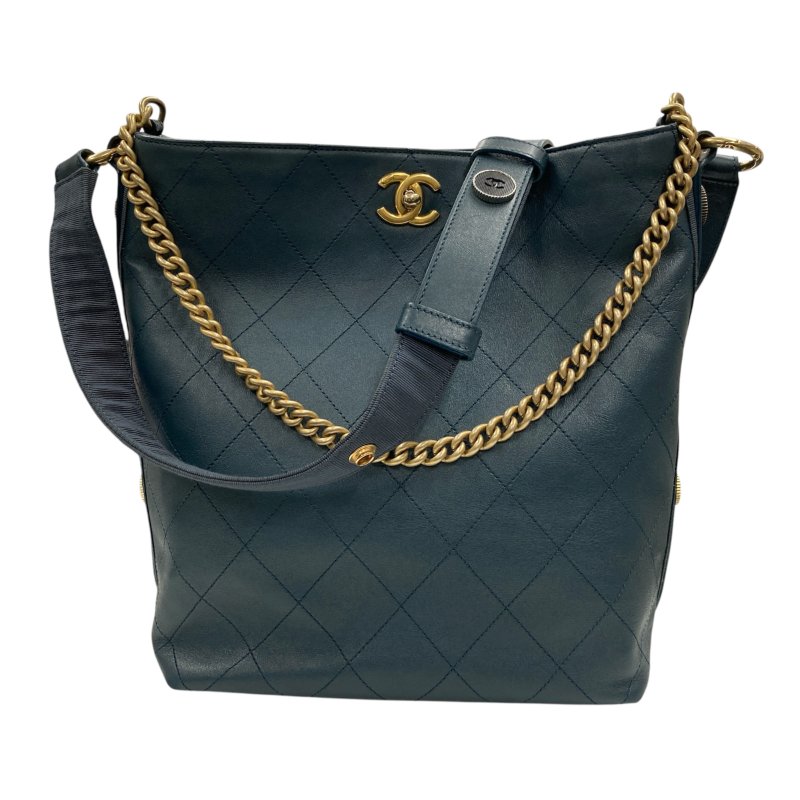 CHANEL 香奈兒 AS1460 HOBO 小型 皮革菱格紋 側背包 藍綠-0