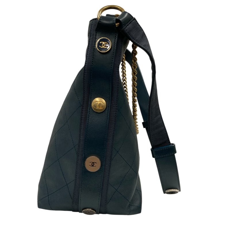 CHANEL 香奈兒 AS1460 HOBO 小型 皮革菱格紋 側背包 藍綠-2