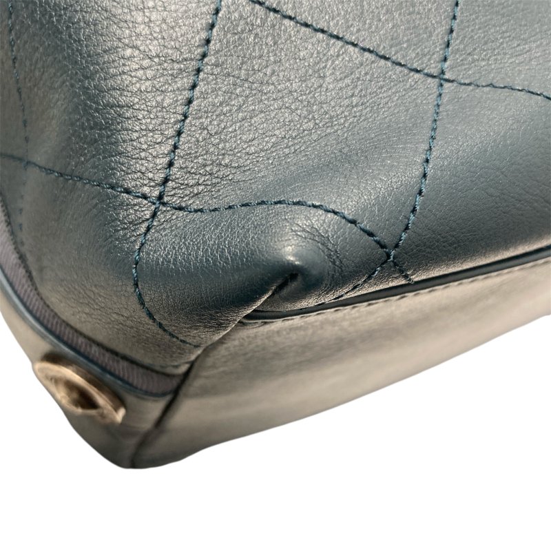 CHANEL 香奈兒 AS1460 HOBO 小型 皮革菱格紋 側背包 藍綠-10